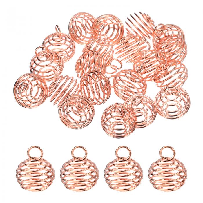 PATIKIL ス パイラルビーズケージペンダント 30個入り 14x15mm ステンレススチール製 厚み あるスプリングストーンホルダーネックレスケージペンダント 宝石メイキングクラフト ローズゴー ルド