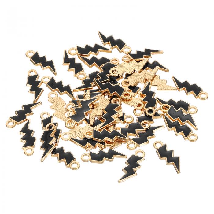 PATIKIL 21x8mm エナメル装飾 50個 合金製サンダー装飾ペンダント 宝石作り ネックレス ブレスレット DIYアクセサリー用 黒