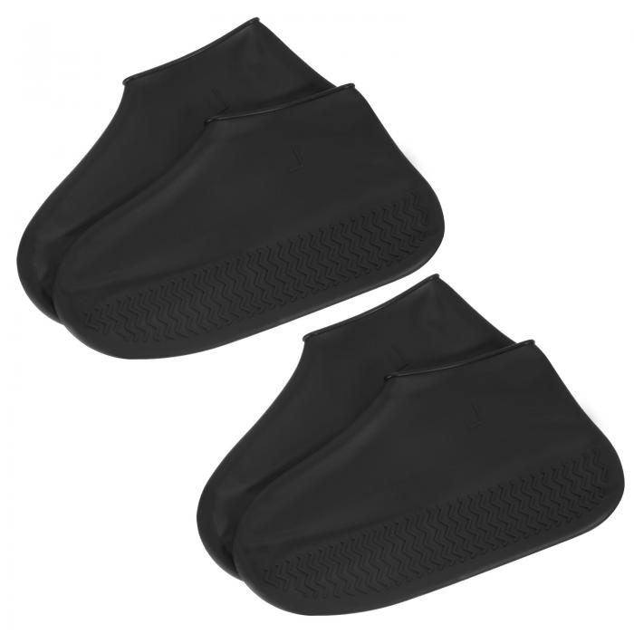 PATIKIL Lサイズ 防水シリコンシューズカバー 2足セット 再利用可能な滑り止めオーバーシューズ 雨靴カバー プロテクター アウトドア 雨や雪に対応 黒