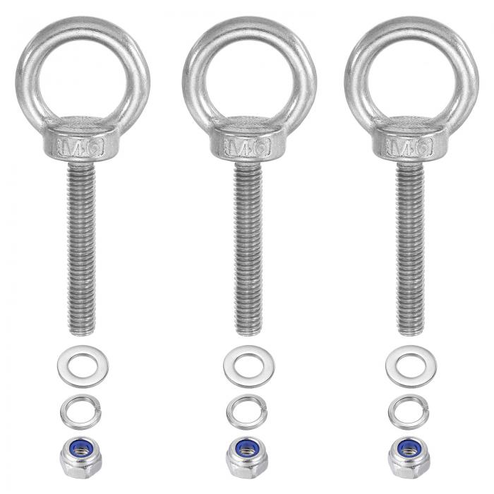 PATIKIL M6 x 40mm リフティングショルダーアイボルト 3個セット 304ステンレス製リフトリングスレッドアイボルト ナットとワッシャー付き ハンモックやアーティクルを吊るすため アイボルト