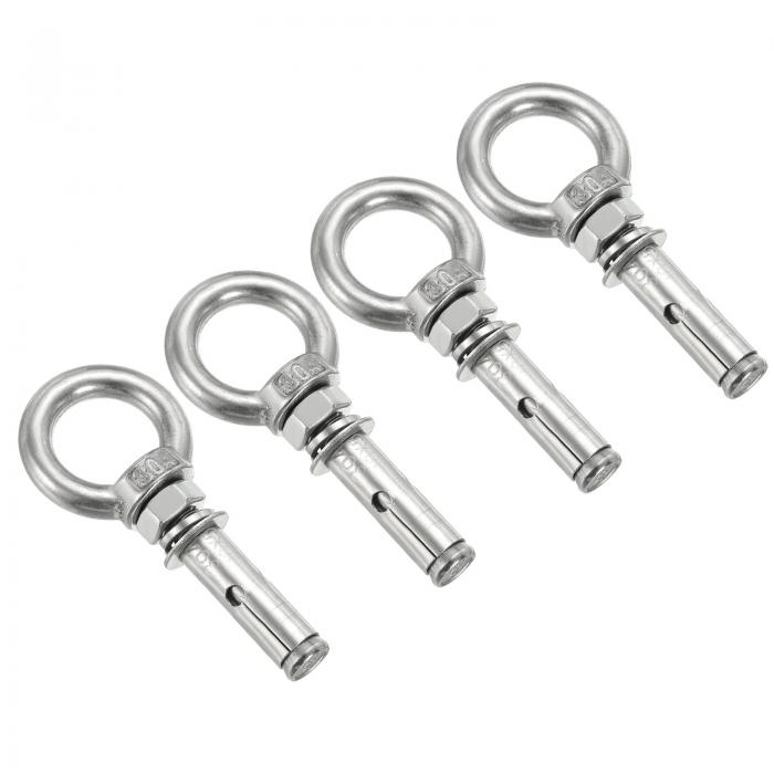 PATIKIL 拡張アイボルト M8x50mm 4個パック 304ステンレス鋼ショルダーアンカーアイボルトスクリュー ..