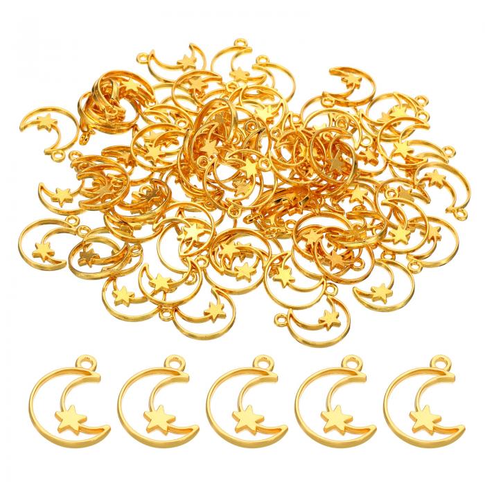 PATIKIL 0.75x0.55" 月と星 ペンダント装飾 80個 金属製月と星 装飾 女性用ネックレス イヤリング ブレスレット 宝石作りやDIYクラフトに最適なゴー ルド色