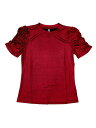 Allegra K Tシャツ ストレッチトップス カットソー ラウンドネック グリッター パフスリーブ カジュアル レディース ダークレッド M(4)