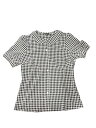 Allegra K チェックブラウス 丸襟 ボタンダウンシャツ パフ半袖 ギンガムトップス レディース ブラック XL