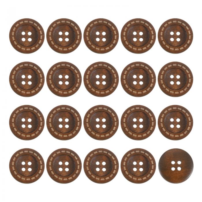 uxcell 50個 木製ボタン 25mmの4つの穴の丸い木製ボタン 縞模様の縫い付けボタン 手芸 洋服 ダーク茶色