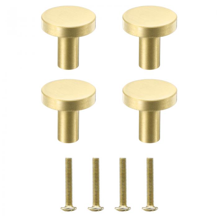 uxcell ソリッドノブ 真鍮 ラウンド キャビネットノブ ネジ付き 家具装飾 引き出し ワードローブ用 M4 金 4個