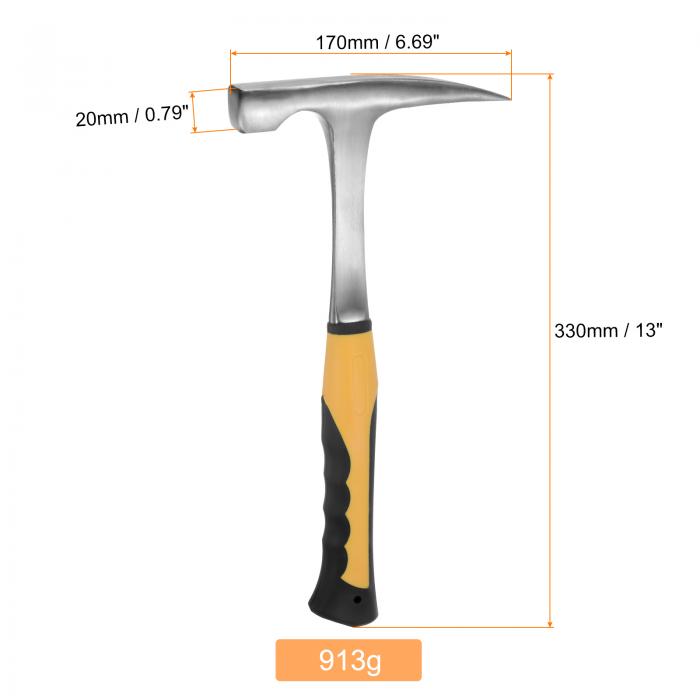 uxcell ロック槌 尖った先端 滑り止め 耐衝撃ハンドル 地質槌レンガロック ピック 石積み槌 地質調査 探査鉱山石材用 32oz 330 mm イエロー 黒 3