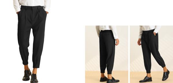 Lars Amadeus クロップドパンツ チノパンツ フォーマル ドレスパンツ プリーツ ナローレッグ パンツアンクルジップ カジュアル メンズ ブラック 36