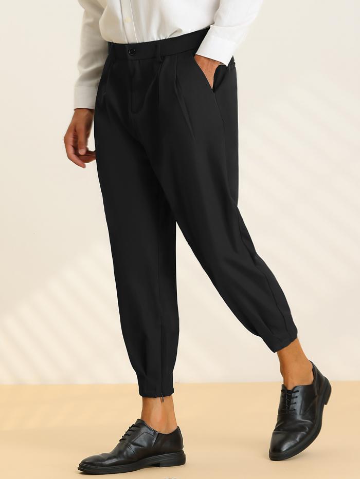 Lars Amadeus クロップドパンツ チノパンツ フォーマル ドレスパンツ プリーツ ナローレッグ パンツアンクルジップ カジュアル メンズ ブラック 36