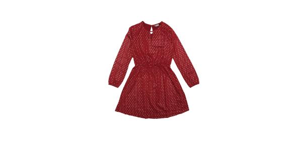 Allegra K ショートワンピース シフォン Aライン 長袖 チョーカー風Vネック メタリック シャイニー 星柄 レディース ワインレッドリーフ柄 M