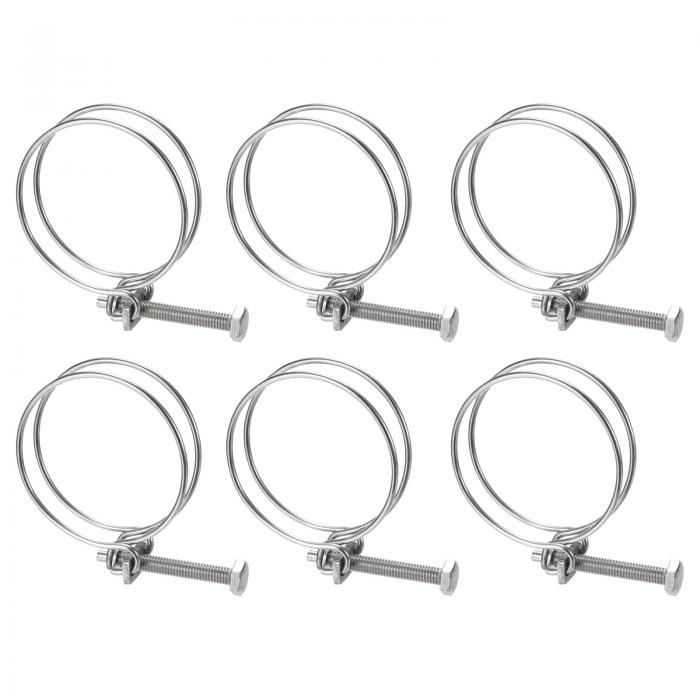 uxcell 6個入り ダブルワイヤーホースクランプ 70-76mm 調整可能なステンレススチールワイヤーホースクリップ M8ボルト付き ダストコレクションホース ポンプホース パイプ用
