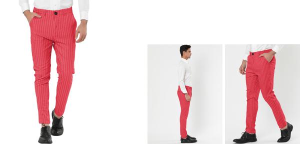 Lars Amadeus ストライプ 柄 チノパンツ ロングパンツ ズボン オフィス ビジネス スリム メンズ レッドホワイト 28