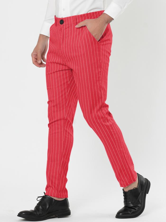 Lars Amadeus ストライプ 柄 チノパンツ ロングパンツ ズボン オフィス ビジネス スリム メンズ レッドホワイト 28