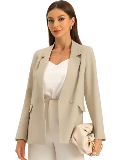 Allegra K レディース ワーク オフィス ビジネスウェア 長袖 スーツ ジャケット ブレザー トップス 長袖 春夏秋 カーキ XS Allegra K レディース ワーク オフィス ビジネスウェア 長袖 スーツ ジャケット ブレザー トップス 長袖 春夏秋 カーキ XS