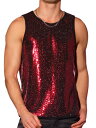 Lars Amadeus メンズ トップス メタリック ノースリーブ Tシャツ スパンコール タンクトップ シャイニー ベスト ナイトクラブ パーティー レッド 2XL
