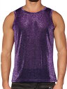 Lars Amadeus メンズ スリムフィット シャイニング ノースリーブ クラブ シースルー ベスト用 スパンコール タンク トップ パープル 2XL