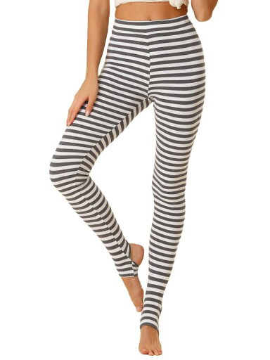 Allegra K レギンス ボーダー スパッツ トレンカ ハイウエスト ウエストゴム ヨガパンツ レディース グレーホワイトストライプ 2XL Allegra K レギンス ボーダー スパッツ トレンカ ハイウエスト ウエストゴム ヨガパンツ レディース グレーホワイトストライプ 2XL