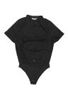 Allegra K ボディスーツ 通勤 ボタンダウン スタンドカラー 半袖 オフィス ワーク シャツ ブラック M