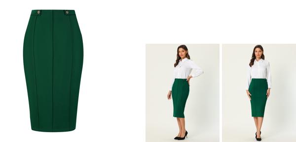 Hobemty ペンシルスカート ハイウエスト プリーツ フロント ワーク オフィス ボディコン スカート レディース グリーン L