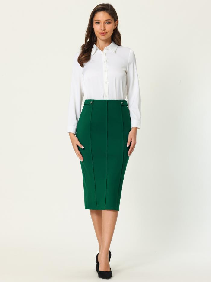 Hobemty ペンシルスカート ハイウエスト プリーツ フロント ワーク オフィス ボディコン スカート レディース グリーン L