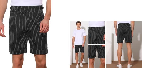 Lars Amadeus ショートパンツ ストライプ ショーツ プリーツ フロント ビジネス サマー チノ ドレス ショーツ メンズ ブラック 30