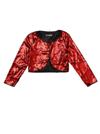 Allegra K ボレロ シュラッグ スパンコール ジャケット パーティー 長袖 オープンフロント クロップ カーディガン レディース レッド L Allegra K ボレロ シュラッグ スパンコール ジャケット パーティー 長袖 オープンフロント クロップ カーディガン レディース レッド L