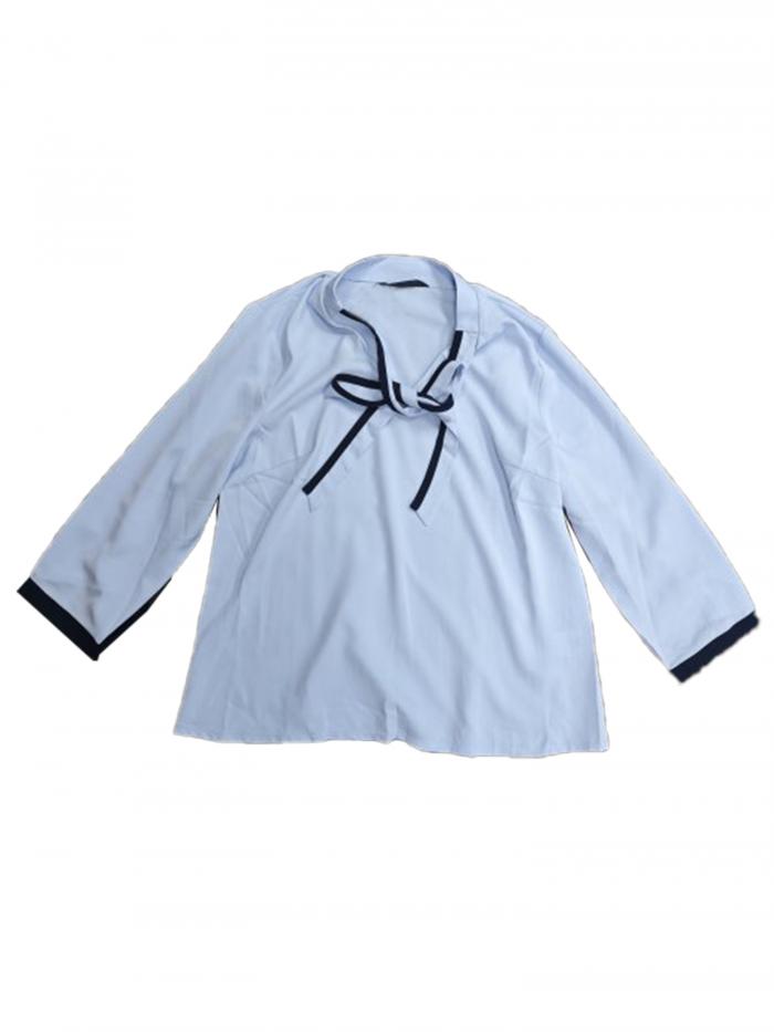 Allegra K ブラウス ネクタイVネック シャツ 通勤トップス ボタン袖口 ワーク オフィス エレガント レディース ライトブルー XL