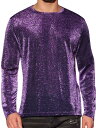 Lars Amadeus Tシャツ トップス クルーネック メッシュ シアー 長袖 クラブ パーティー シャイニー シースルー メンズ パープル L(4)