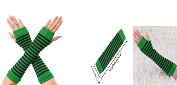 uxcell ニット指なし 親指 穴肘の長さ 手袋ウォーマー ストライププリント 緑 黒 30 x 8 cm