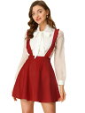 Allegra K サスペンダースカート ミニ ハイウエスト プリーツスカート Aライン ジャンパースカート フリル ストラップ スカート 可愛い レディース レッド S