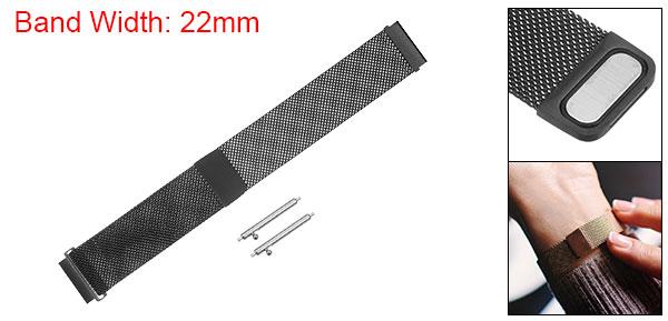 uxcell ステンレススチールメッシュウォッチバンド 22mm クイックリリースストラップ マグネットクラスプ 黒