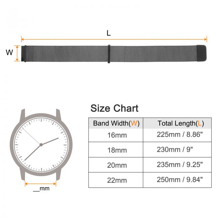 uxcell ステンレススチールメッシュウォッチバンド 22mm クイックリリースストラップ マグネットクラスプ 黒