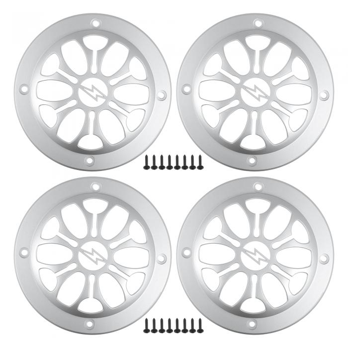 ACROPIX ユニバーサル4インチカースピーカーグリルカバーラウンド4インチオーディオスピーカーサブウーファーガードプロテクターケースマウントネジ付きABSシルバートーン-4個セット