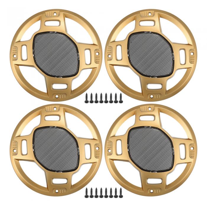 ACROPIX 6インチカースピーカーグリルカバーメッシュラウンド6インチオーディオスピーカーサブウーファーガードプロテクターケースマウントネジアイアン金トーン黒い-4個セット