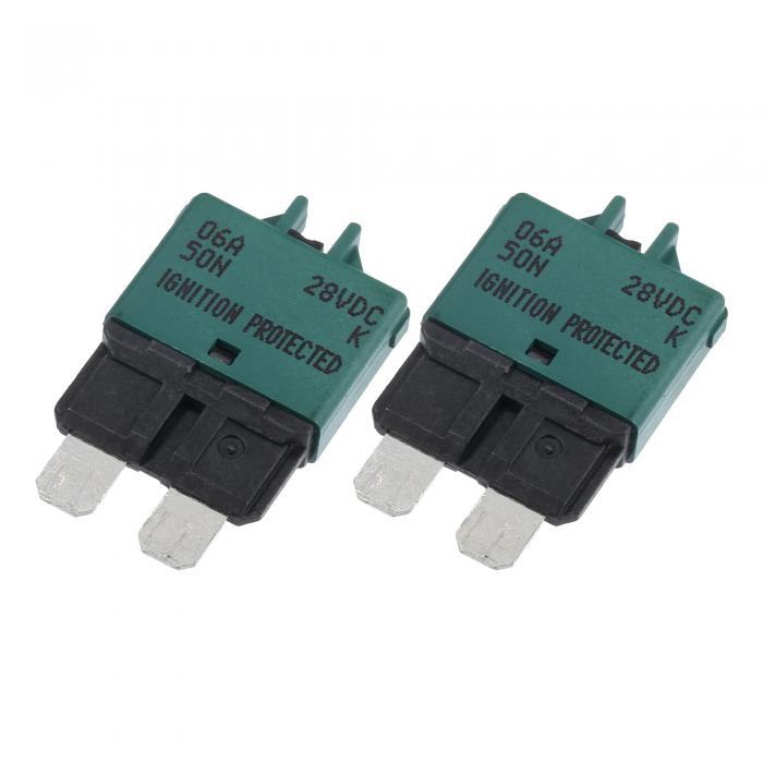 A ABSOPRO 車両用マリンメタルダークグリ ーン 6A 28V手動リ セット可能なブレードスタイルヒューズ 2個セット