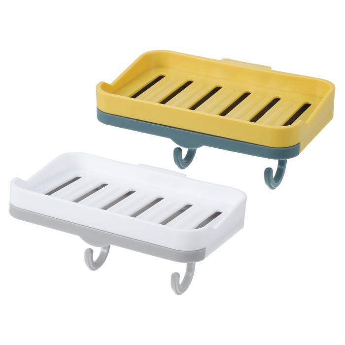 VOCOSTE ソープディッシュ 石鹸ホルダー 石鹸置き 石鹸置きケース 水切り 壁掛け バス用品 浴室用 強力粘着 2個 白 黄