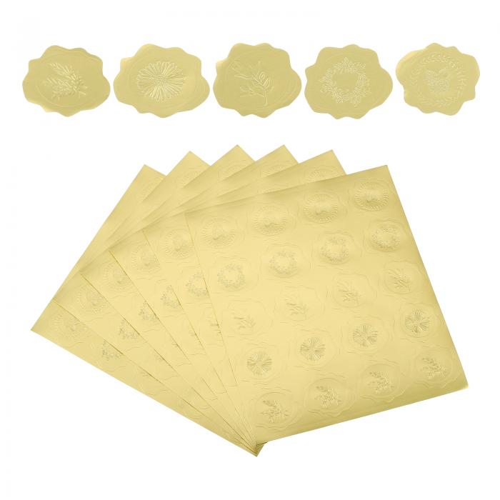 PATIKIL エンボスシールステッカー 480枚 5つ パターン ワックス風エンボス封筒自己接着ステッカー 結婚式 招待状 誕生日パーティー ギフトカード ク...