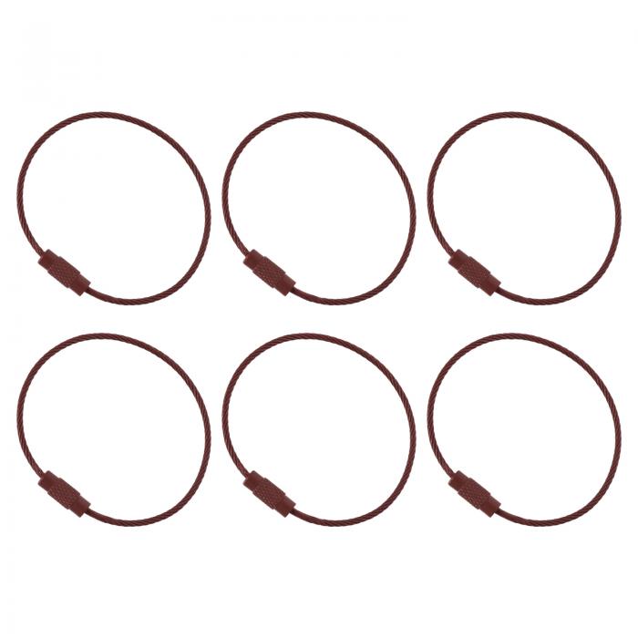 PATIKIL 150 mm長さ ワイヤーキーホルダーケーブル 6個 ステンレス鋼 1.5 mm キーホルダーループ アウトドア ハイキング 吊り下げ荷物タグ キー IDカード用 ブ ラウン