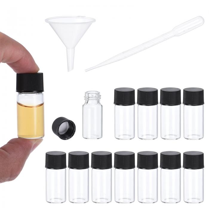 PATIKIL 5ml クリアガラスボトル 100個パック サンプルボトル スクリューキャップ付き しやくメディアボトル 3本 ドロッパーと2つ 漏斗付き 漏れ防止液体ボトル ラボラトリー用