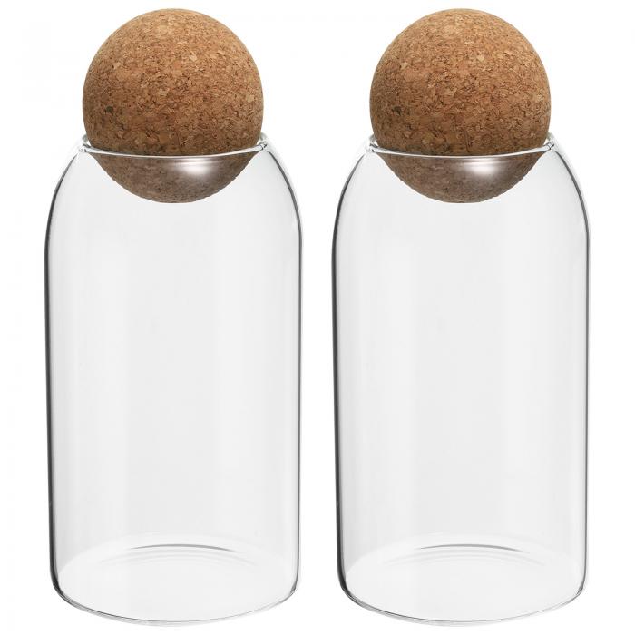 PATIKIL 1200ml/40oz ガラス保存容器 ボールコルク付き 2個セット キッチン用ガラス瓶 キャンディジャー ナッツ 砂糖 コーヒー豆用 装飾用ガラスカ ニスター