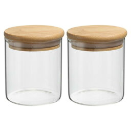 PATIKIL 14オンス ガラス瓶 密閉性 ある竹 蓋付き 2個セット ナッツ 砂糖 コーヒー豆 スパ イス用 クリアな食品保存瓶（10x8cm）