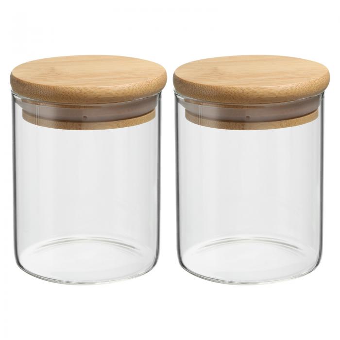 PATIKIL 17オンス ガラス瓶 密閉性 ある竹 蓋付き 2個セット ナッツ 砂糖 コーヒー豆 スパ イス用 クリアな食品保存瓶（12x8cm）