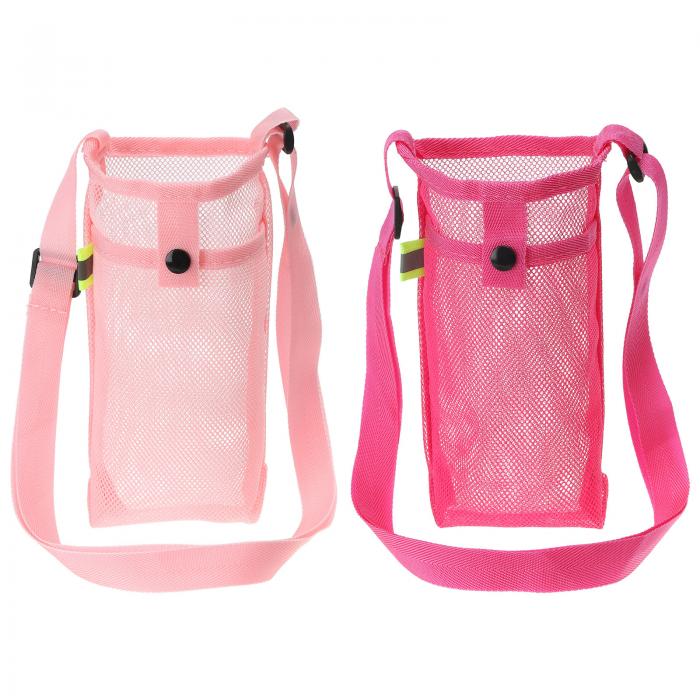 PATIKIL 22mmx13 mm ウォーターボトルバッグ 2個セット メッシュポータブルボトルホルダーキャリア スポーツ ハイキング キャンプに適した調節可能なショルダーストラップ ローズレッドピンク