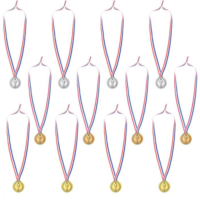 PATIKIL 3.8 cm ミニ金銀銅賞メダル 12個 プラスチック 優勝メダル 1位 2位 3位の賞メダル ネックリボン付き ゲーム スポーツ大会 パーティーの記念品用