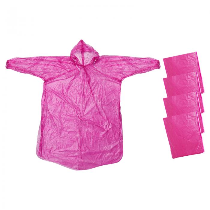 PATIKIL 大人用レインポンチョ 4枚セット ハイキング 遊園地 アウトドア活動用 ピンク