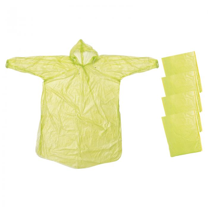 PATIKIL 大人用レインポンチョ 4枚セット ハイキング 遊園地 屋外活動用 イエロー