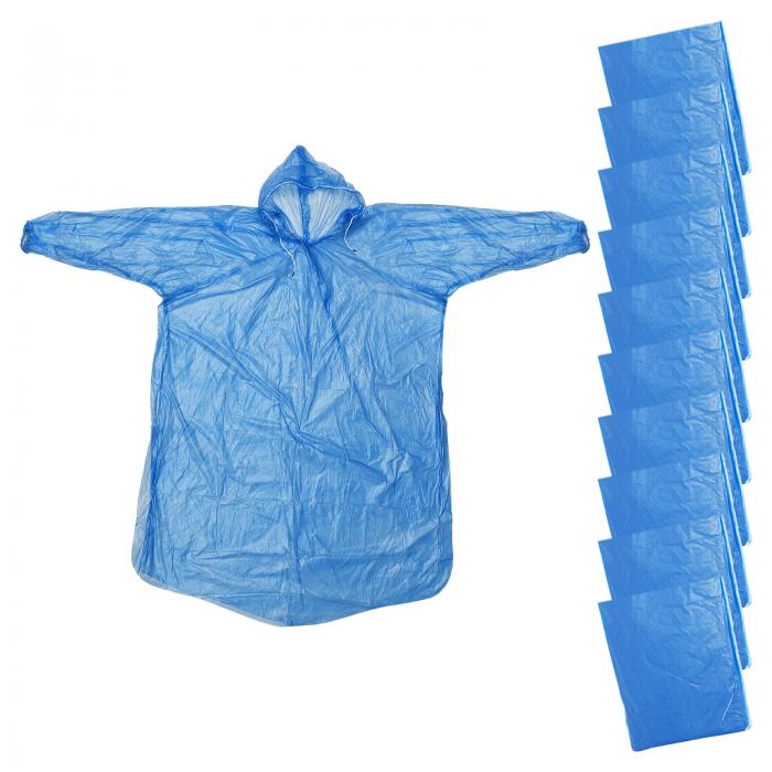 PATIKIL 子供用レインポンチョ 10枚セット 防水フード付き使い捨てレインコート ブルー