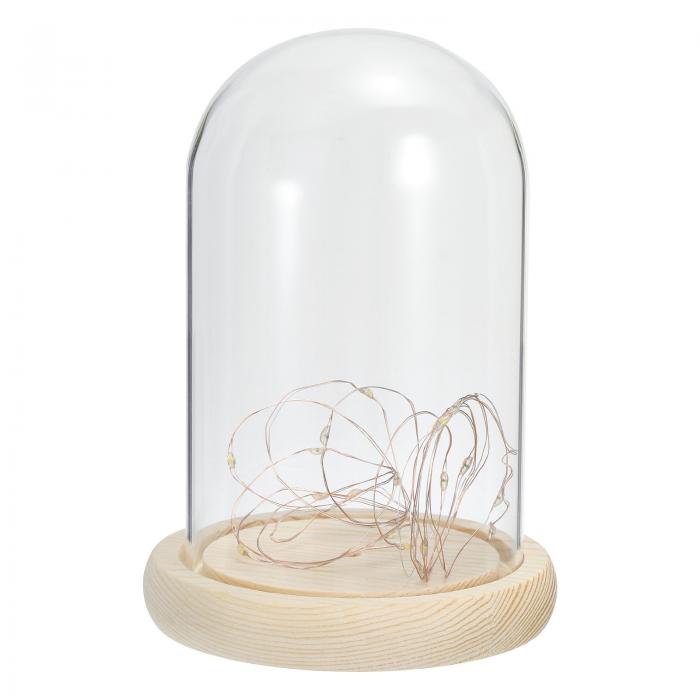 PATIKIL 15 x 9 cm クリアクロッシュガラスドーム ガラスベルジャーディスプレイケース 卓上センターピース 木製ベースとLEDフェアリーライト付き 結婚式 ホーム装飾用