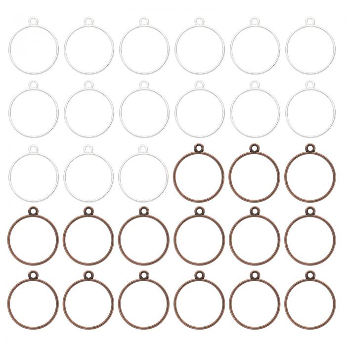 PATIKIL 60個 オープンベゼル 樹脂ベゼルペンダントモールド オープンバックベゼル 幾何学的なプレス装飾 バルク 合金 中空フレーム 樹脂宝石作成 イヤリング ネックレス用 ラウンド シルバー ブロンズ