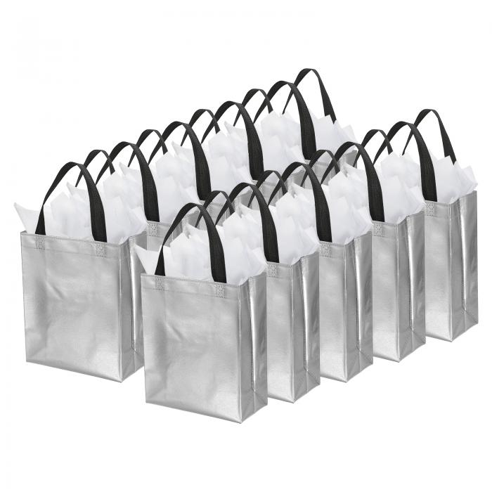 PATIKIL ギフトバッグ ティッシュ付き プレゼント用 12セット 20 cm 再利用可能 不織布 メタリックシャイニーギフトバッグ パーティー記念品バッグ 結婚式 誕生日 クリスマス用 ホワイト